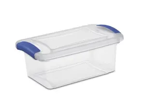 Sterilite 7Qt Small Latching Storage Bin – Clear Plastic Container with Blue Lid