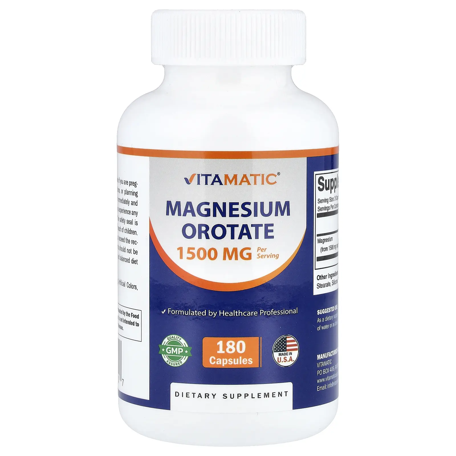 Vitamatic Magnesium Orotate, 180 Capsules (500 mg per Capsule)