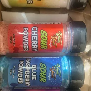 Sweet & Sour Candy Powder Shaker Bottles Blue Raspberry, Cotton Candy, Wild Cherry, Plain Dessert Drink Toppers Tangy