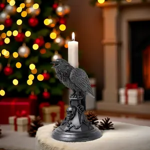 Halloween Candleholder Gothic Decor Black Raven Candlestick Holder Resin Ornament Home Desktop Decoration Christmas Party Favors Dense Room Decor Crow Candelabra