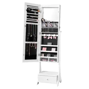 VEVOR Mirror Jewelry Cabinet, Standing Mirror with Storage, Lockable Jewelry Mirror Organizer with Full Length Mirror, Velvet Lining, Interior LED Light, Drawer, Freestanding Jewelry Armoire, WhiteVEVOR Super Brand Day