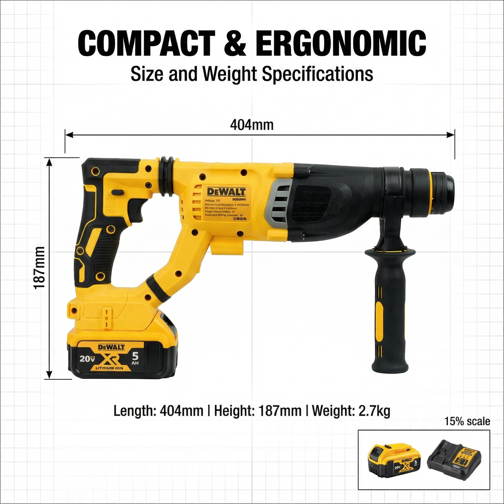 DEWALT DCH263 20V MAX XR Brushless 1-1/8-Inch SDS-Plus Rotary Hammer Drill Featuring SHOCKS Active Vibration Control 3-Mode Functionality for Concrete Masonry Steel and Wood Projects with 3.0-Joule Impact Energy and LED Work Light DEWALT DCH263 20V MAX XR Brushless 1-1/8-Inch SDS-Plus Rotary Hammer Drill Featuring SHOCKS Active Vibration Control 3-Mode Functionality for Concrete Masonry Steel and Wood Projects with 3.0-Joule Impact Energy and LED Work Light