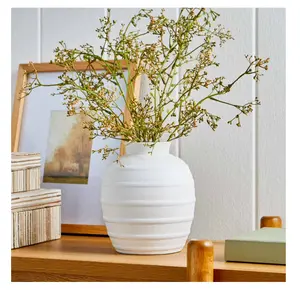 White 8-Inch Textured Ribbed Ceramic Vase