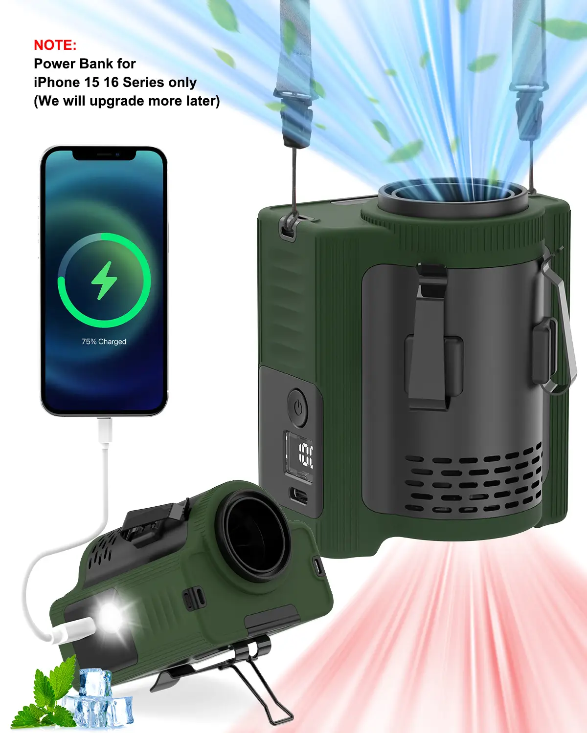 PLAYHOT N610 Rechargeable Waist Fan - 10000mAh Battery Delivers 22H Cooling, Professional 16600RPM Airflow, 5 Adjustable Intensities, Versatile Clip-O