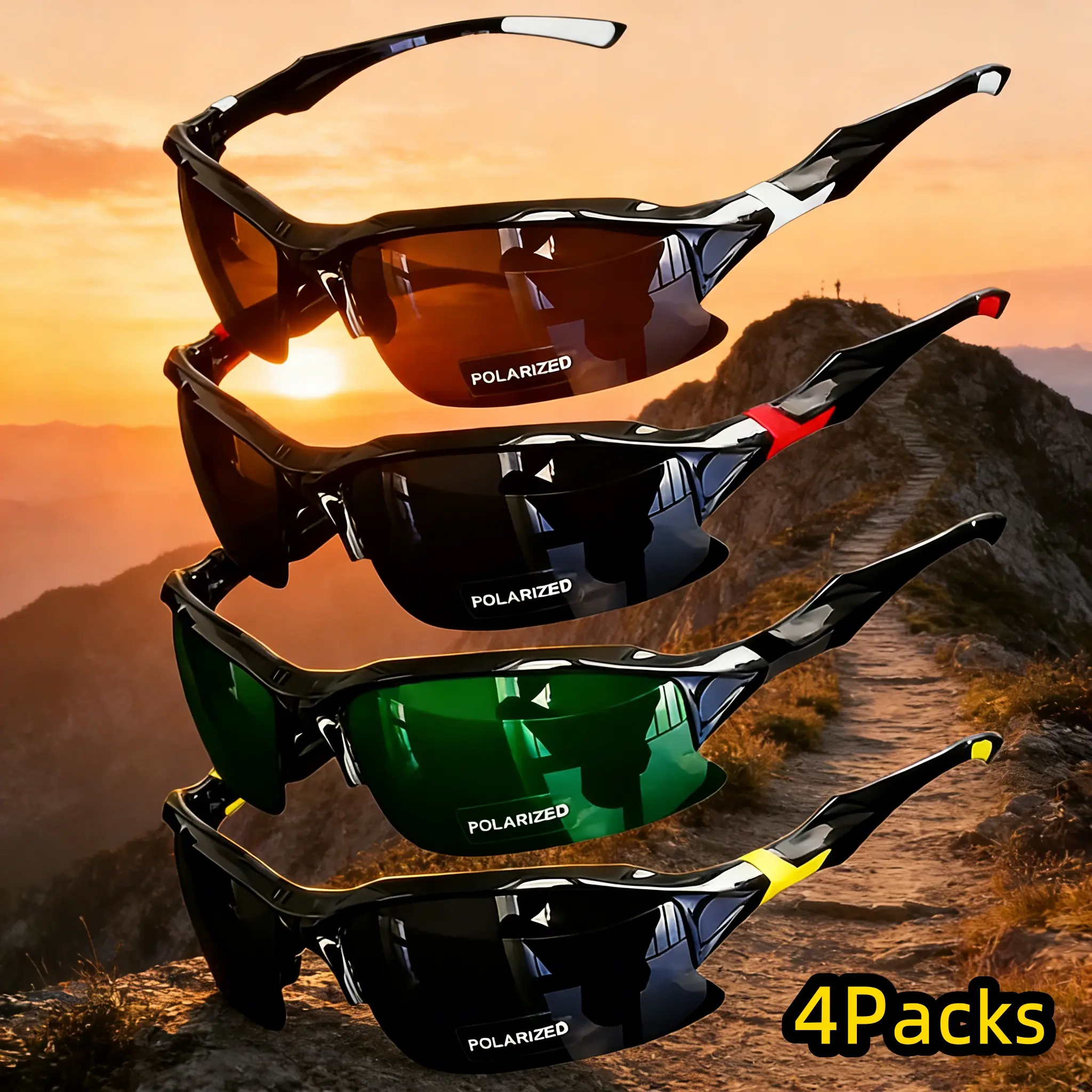Unisex 4-Pack Polarized Lens Wraparound Sports Sunglasses, Lightweight Anti-Glare UV Protected Eyewear for Running/Cycling, Driving, Wrap Around Sunglasses, Cycling Sunglasses