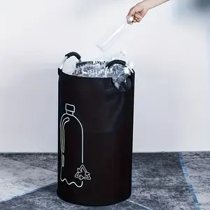 Extra Large Collapsible Home Recycling Bin, Cylinder Open Top Design, Multiuse Storage Basket for Plastic Bottles, Space Saving Foldable Organizer, Durable Easy Clean for Apartment & Public Use