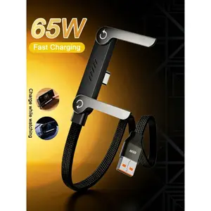 65w Fast Charging Foldable Stand Data Cable, Nylon Braided Material, Durable, Supports Quick Charge, USB-A to Type-C, for iPhone 17/16 Series, Cellphone