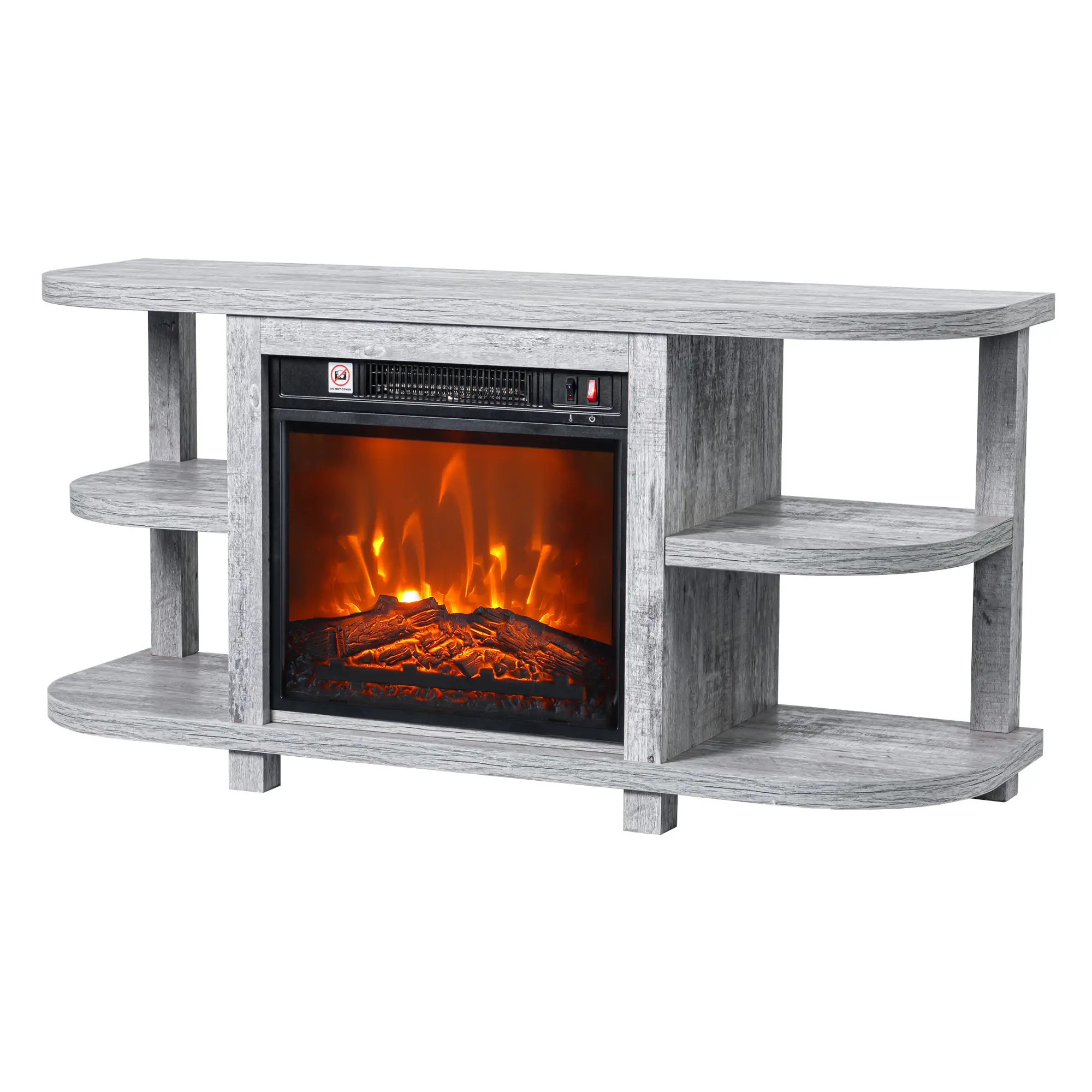Modern 48" TV Stand with 18" Electric Fireplace Insert - Farmhouse Style, Black & Grey, Engineered Wood, 55" Max TV, 1400W Heat, LED Flame, Timer, Adjustable Thermostat