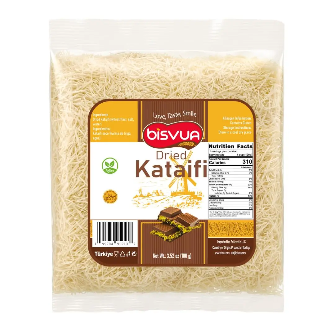 BISVUA Premium Dried Kataifi 100g (3.5 oz) - Perfect for Viral Dubai Chocolate Bar Filling Stuffed Dessert crispy pastry katafi and pistachio cream Katifi - Shredded Phyllo