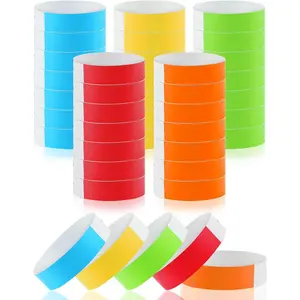 500 Pcs Disposable Paper Adhesive Colored Wrist Bands, VIP Wristbands Bracelets for Events and Parties, Mixed Color (Red Yellow Orange Neon Green and Neon Blue)