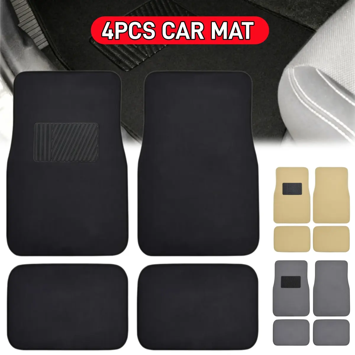 4PCS 4 Season Car Foot Mats, Non-Slip Carpet Floor Liners with Durable Vinyl Heel Pad, Waterproof Stain Resistant Dirt Spill Guard, Easy to Clean Front & Rear Floor Mats Universal for Sedan SUV Coupe Truck Van Auto Interior Decor