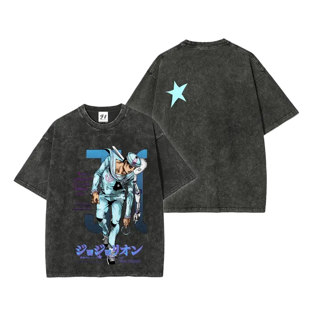 Men's JoJo's Bizarre Adventure Part 8 Josuke Higashikata Graphic Casual Tee - Soft Cotton Short-Sleeve Unisex Look Menswear Retro Wash T-Shirt, Josuke Print, Jojo Enthusiasts, Tops, Cartoon Style