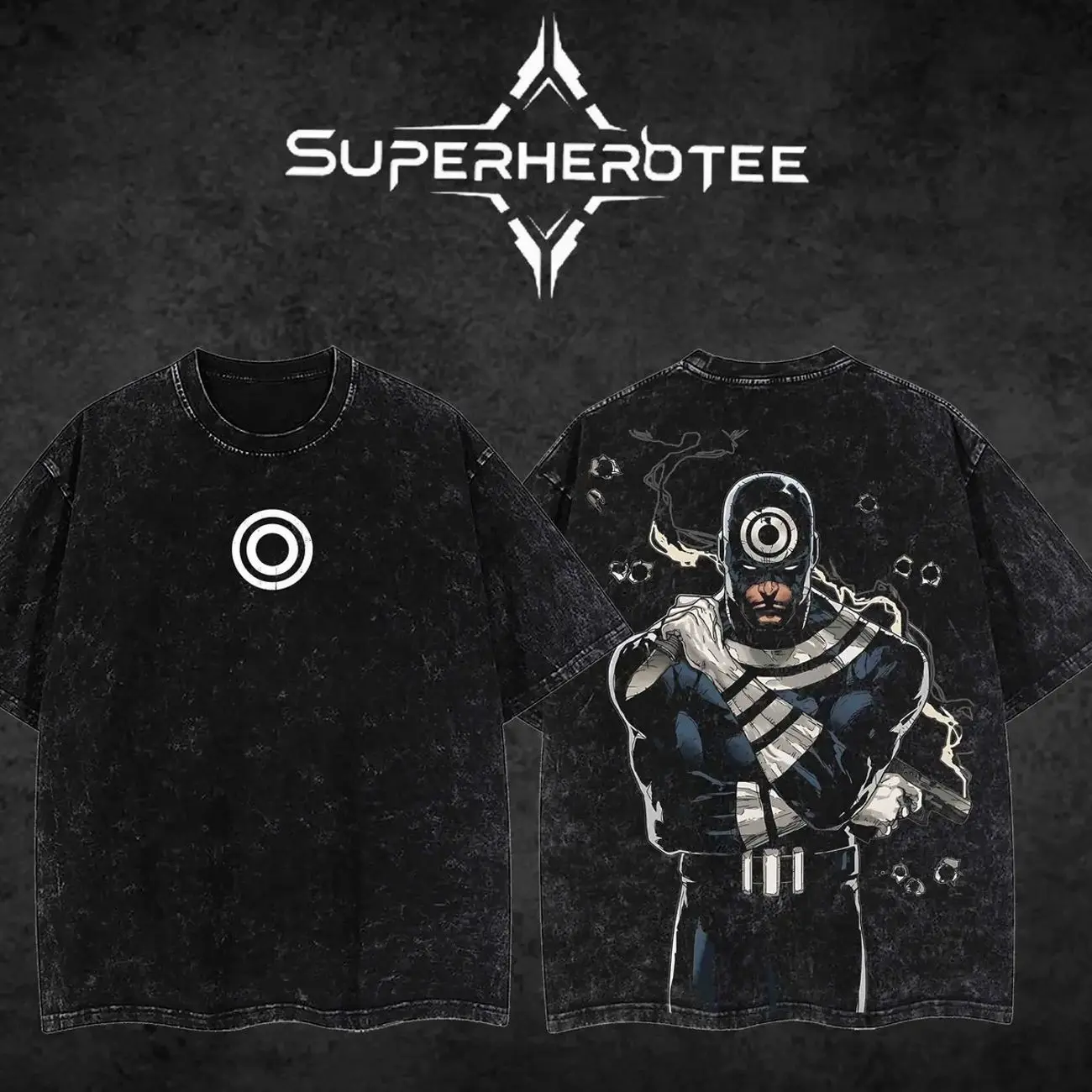 [Superhero Tee] The Supervillain Bullseye #2- Daredevil’s enemy MCU Comics Edition Double Printed Oversize Lightweight Acid Washed Tee Hoodie Sweater TV Series Graphic Design Top Cotton Streetwear Comic Superheroes T-Shirt Menswear OKO