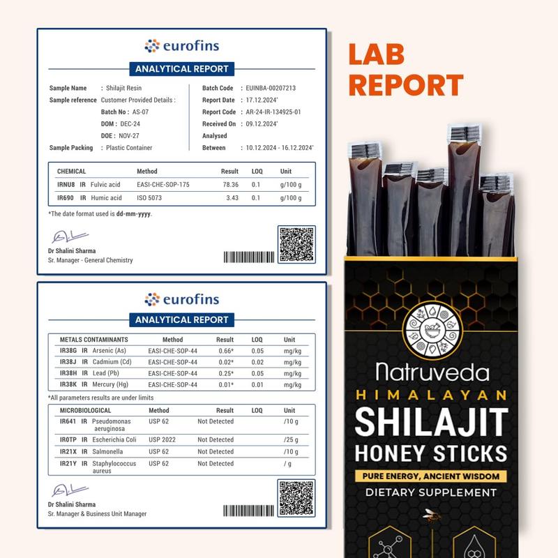 Natruveda, Himalayan Shilajit Honey Sticks for Men & Women - 75%+ Fulvic Acid & Trace Minerals - Raw Honey, Saffron & Himalayan Shilajit Resin - Stamina, Performance & Energy Support (10 Sticks, Shilajit Honey Sticks - Natural)