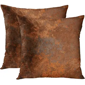 Set of 2 Throw Pillow Covers Case Brown Copper Old Rusty Metal  Orange Rustic Decorative Pillowcase Cushion Cover for Sofa Bedroom  18 x 18 Inches