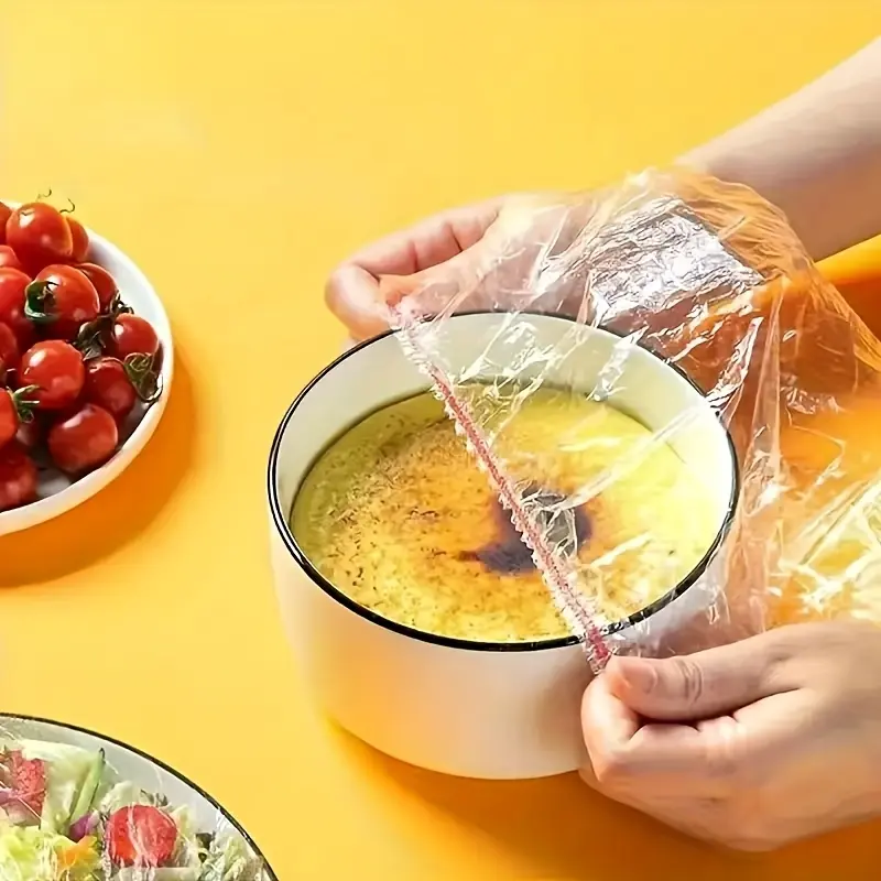 300pc Disposable Elastic Food Preservation Packages, Stretchable Transparent Bowl Lids, Odorless Kitchen Adhesive Film for Dust Prevention, Reusable or Single-Use Household Kitchenware Cookware