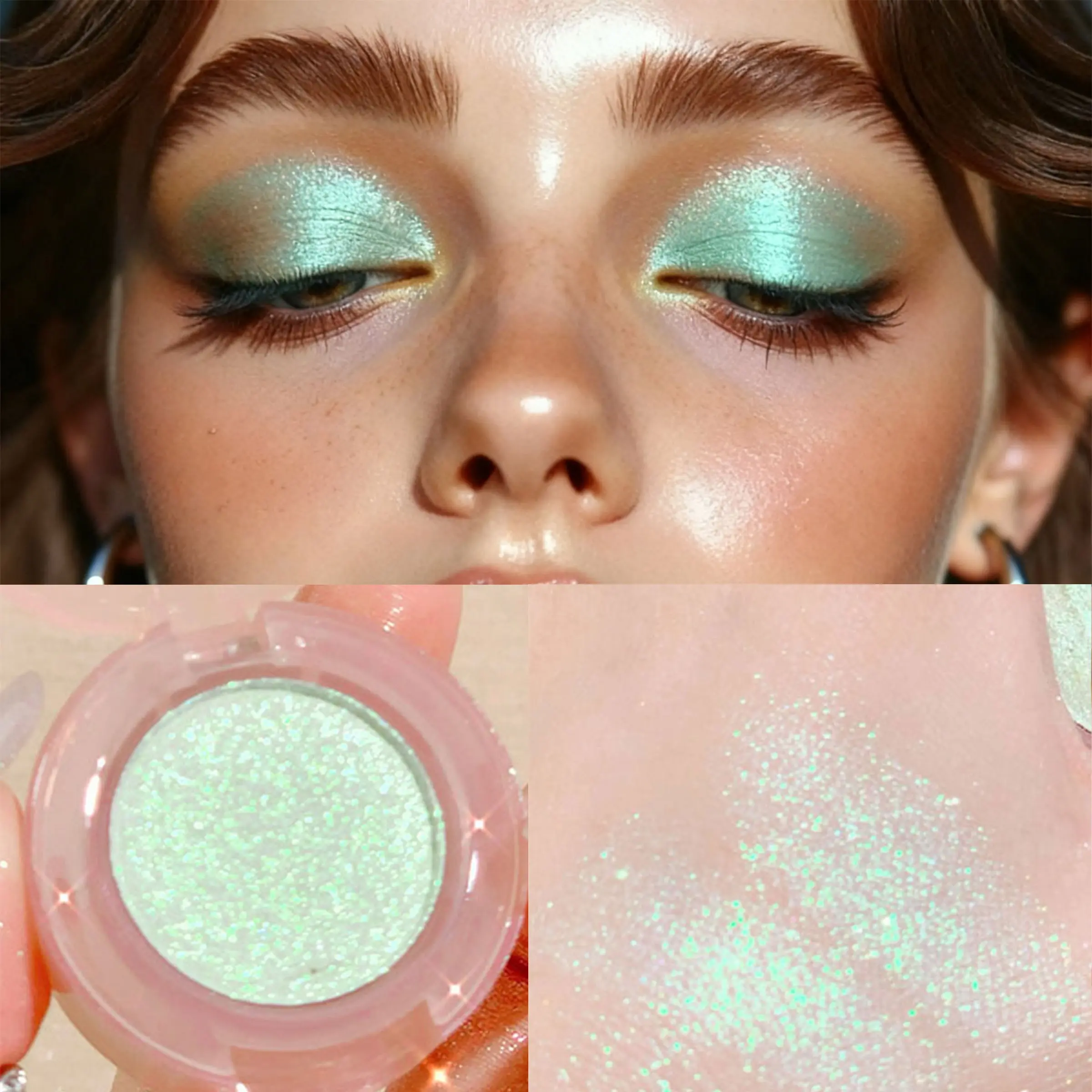 Mint Green Shiny Eyeshadow, Glitter Shimmer Eyeshadow, Glitter Milky Way Crushed Potato Mash, High Light to Brighten Sleeping Silkworm, Long Lasting Waterproof Eye Makeup, Suitable for Festival Parties, Vacations