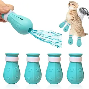 Adjustable Cat Bath Shoes, 4 Counts/box Silicone Cat Bath Shoes, Pet Paw Protector, Pet Grooming Supplies for Dogs & Cats, Kitten Shoes