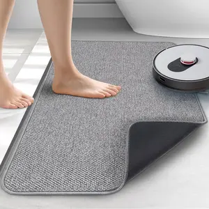 Upgraded Thin Bathroom Rugs, Bath Mat Super Absorbent, Bath Rugs Rubber Backing Non-Slip, Quick Dry Machine Washable, Cozy Cloth Bathroom Mat fit Under Door/Sink/ Bathtub/Floor/Shower 17''x27''-Gray