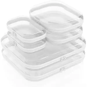 6 Pack Clear Hard Shell Zipper Case (2 Small, 2 Medium, 2 Large), See-Through Hard Plastic Organizer Pouches with Zipper for Travel,Crush-Resistant Storage (6 Pack(small*2+medium*2+large*2) mini box