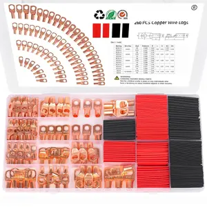 260 count Copper Wire Lugs,   Ends AWG 2 4 6 8 10 12 Gauge Wire Connectors with Heat Shrink Set, Ring Terminals Connectors   Lugs  Lugs with 140 count Heat Shrink Tubing Kit