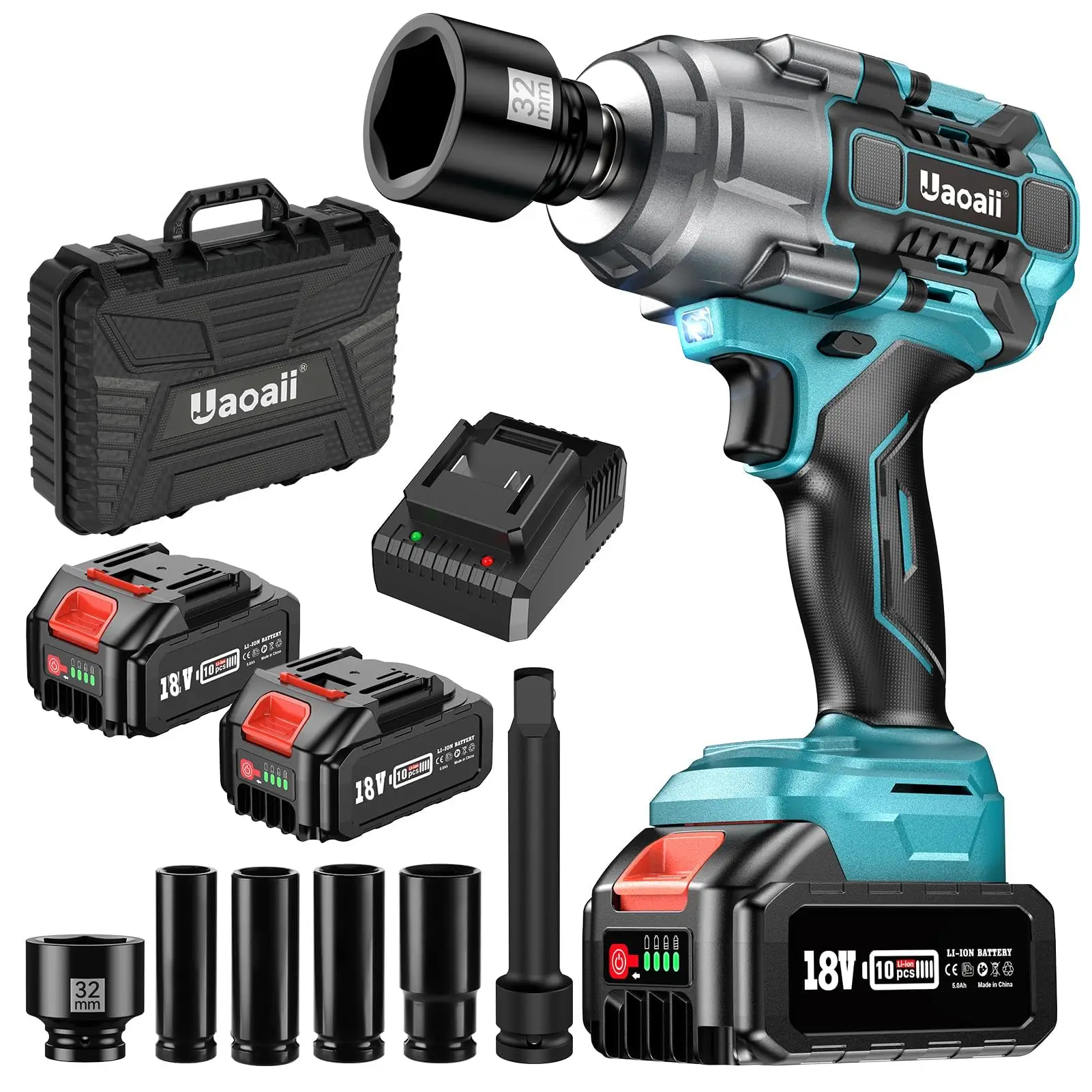 1300Nm(960ft-lbs) Cordless Impact Wrench Torque Beast, 1/2 Battery Gun w/ 2X 5.0Ah Battery, 5 Sockets & Storage Box, Electric Power Wrench for Truck