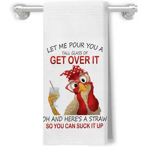Funny Chicken Kitchen Towels Adults Humor, Chicken Lover Gifts, Let Me Pour You A Tall Glass of Get Over It Decorative Hand Dish  Towels for Kitchen  Bar, 16x24 Inch