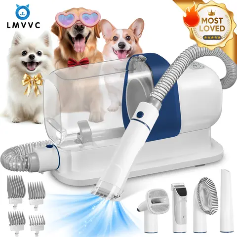 LMVVC Adjustable Deshedding Vacuum Pet Grooming Kit - Grooming Products with Deshed Tool, Trimmer, Fabric Brush, Slicker Brush, Nozzle Head, 99% Hair Capture, Low Noise, 2.3L Collector, Medium-Length Hose (Under Hair Dryer) for Dogs & Cats