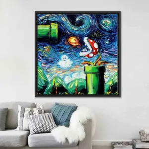 Van Gogh Mario Poster – Starry Night Inspired Canvas Art, Mario World Wall Art, Modern Gaming Aesthetic, Otaku Room Decor, Trending TikTok Bedroom Poster, Collectible Mario Bros Print