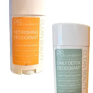 Daily Detox Deodorant Green Tea & Cucumber/Nourishing Deodorant Coconut+Shea butter, Aluminium-Free, Sulfate-Free, Paraben-Free, Dye-Free, Vegan, 1.7oz (48 g) PS Clean Beauty