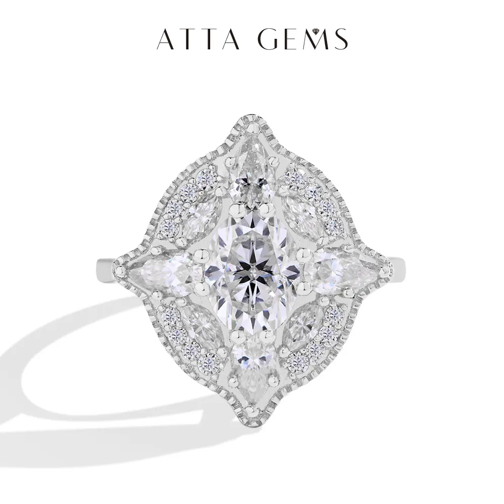 1.5CT Oval Moissanite Engagement Ring with Unique Marquise and Pear Accents, Elegant Anniversary Jewelry for Female Adults