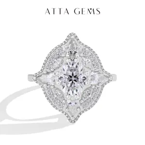 Gorgeous 1.5CT Oval Shape with marquise pear Shape Synthetic Moissanite Ring for Women Engagement Wedding Fine Promise Jewelry R222