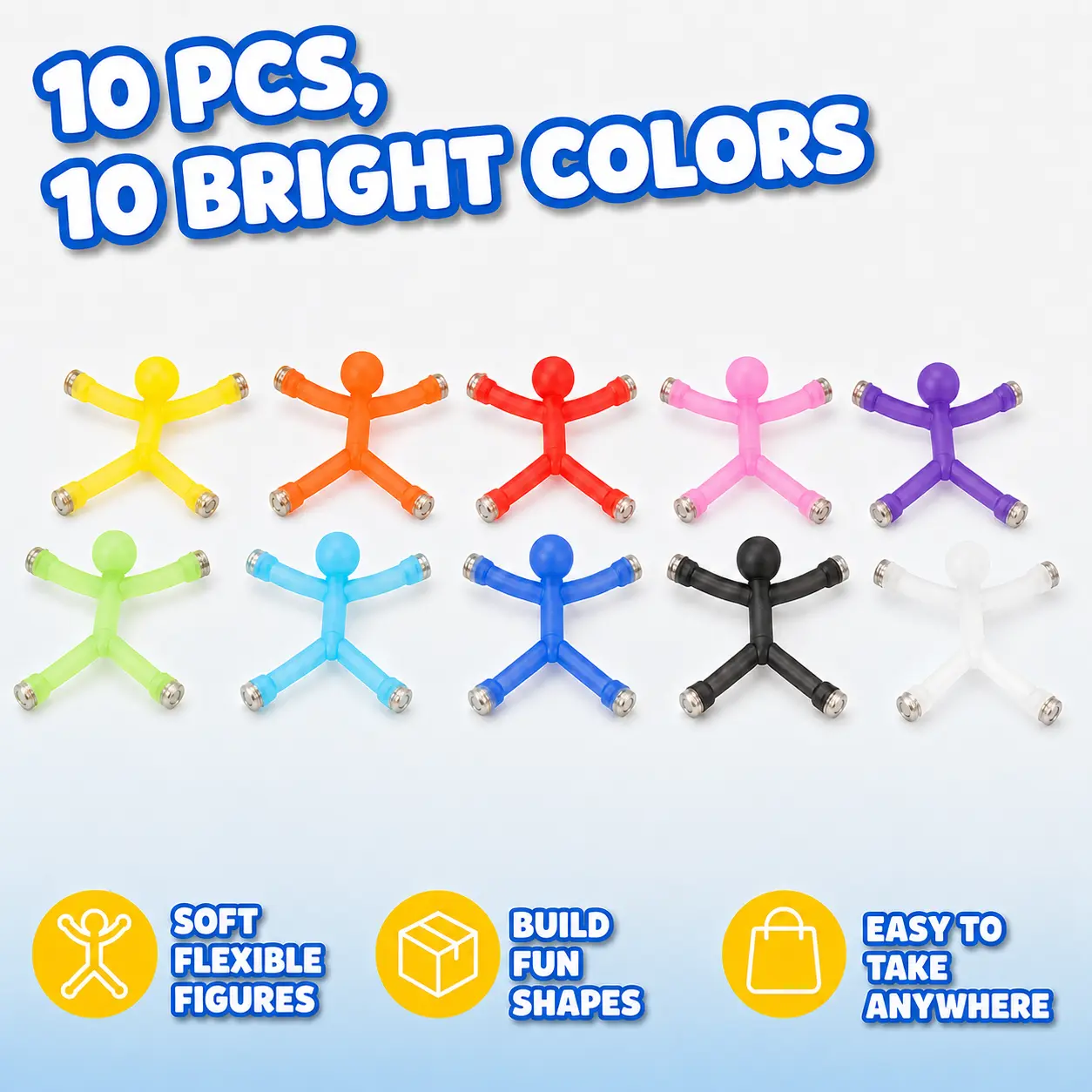 10-Pack Magnetic People Fidget Toy, Bendable Multi-Color Magnetic Stick Figures, Quiet ADHD Sensory STEM Toys for Kids, Travel & Desk Fidgets, Adhd Fidgets