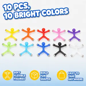 10-Pack Magnetic People Fidget Toy, Bendable Multi-Color Magnetic Stick Figures, Quiet ADHD Sensory STEM Toys for Kids, Travel & Desk Fidgets, Adhd Fidgets