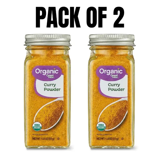 Great Value Organic Curry Powder, 1.8 oz Bottles, Pack of 2, Aromatic Curry Spice Blend for Indian-Style Curries, Chicken, Vegetables, Rice, Soups & Sauces, Versatile Organic Seasoning