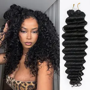 OQ HAIR Feather Crochet Human Hair Bundles for Miracle Knots Boho Braids Human Hair Deep Wave Pre-Separated 50g/Pack Reusable Invisible Crochet Extensions Time Saving