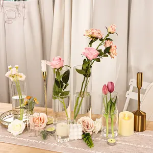 TOMNK 12/24/36/48pcs Clear Glass Candle Holder Cylinder Vases, 4, 6, 8, 10 Inch Tall Cylinder Vases for Candle, Glass Candle Vase, Hurricane Floating Candle Holder Vase for Table Shelf, Party, Wedding, Home Decor