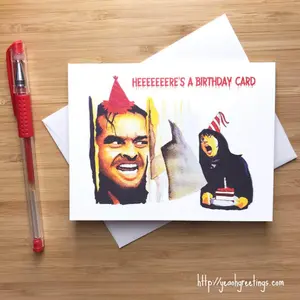 Funny 'Heeeere's a Birthday Card', Horror theme Birthday Gift, Stanley Kubrick, Horror Movies, Jack Nicholson, Stephen King, Handmade Cards