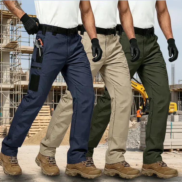 HOMUG Men's Solid Color Tactical Work Pants - Three-piece Set, Beltless Design, Multiple Pockets, Suitable for Users as Outdoor Construction Work Pants (Regular Fit), Safety Pants, Construction Overalls, Maintenance Pants, Outdoor Construction Pants