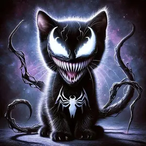 5D DIY Full Drill Round Diamond Painting - Diamond Art Painting Kit Black Cat, Fangs, Venom Mosaic, Canvas - DIY Wall Decor, Home Wall Decoration, Suitable for Halloween and Christmas, Birthday and Anniversary Gifts