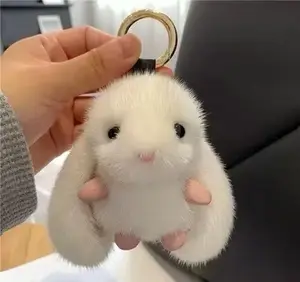 Cute imitation mink fur rabbit car keychain pendant plush doll schoolbag bag pendant gift