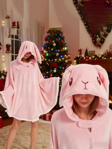 suki  outfit googly  eyes party  rock  anthem  costume Pink Bunny Costume Flannel Hooded Poncho Cloak Rabbit Suit Outfit for Adult Halloween Christmas neon foxy  fnaf bat  wings