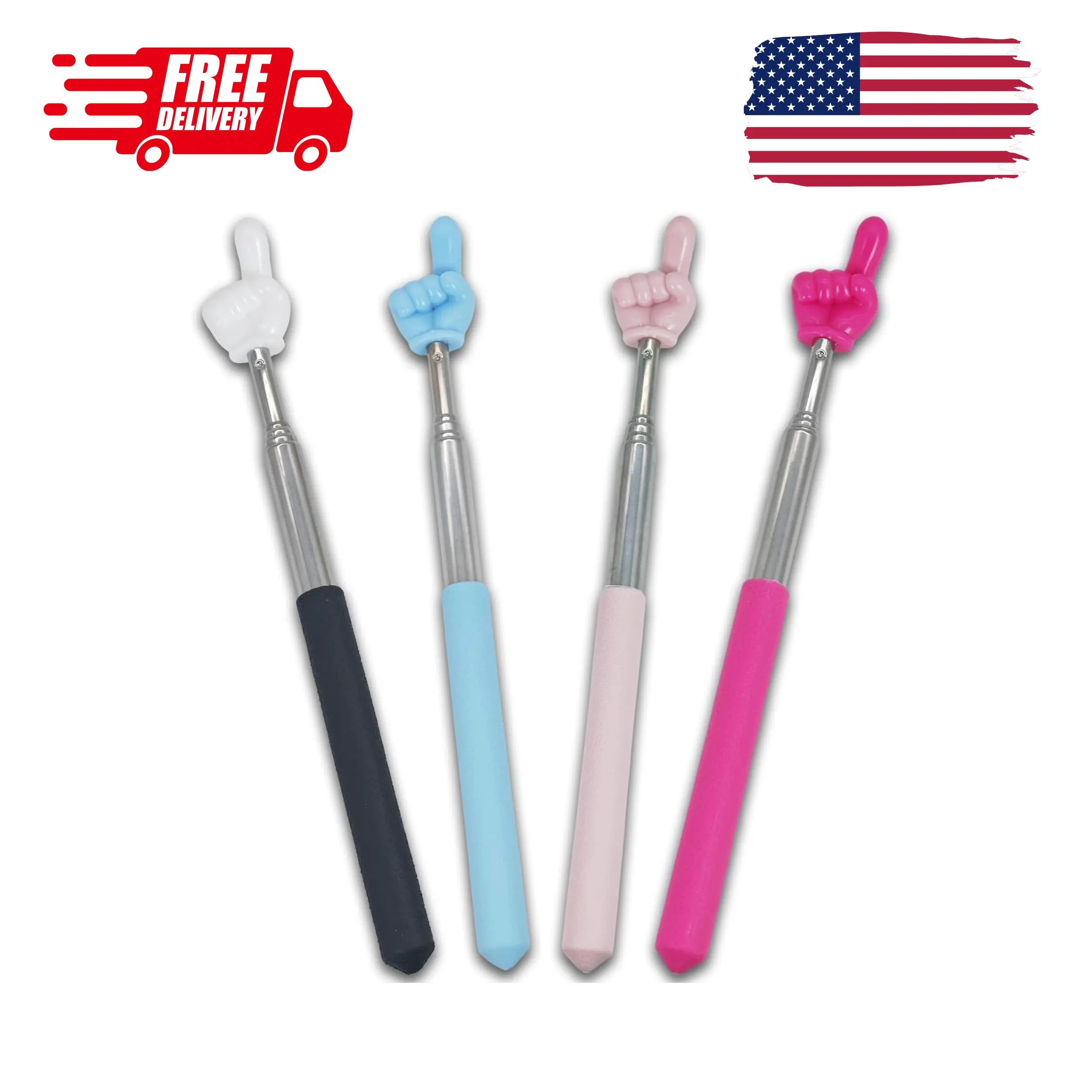 4 PCS Extendable Pointer Finger Stick - Bright Colored Telescopic Teachers Pointing Stick for Classroom, Presentation