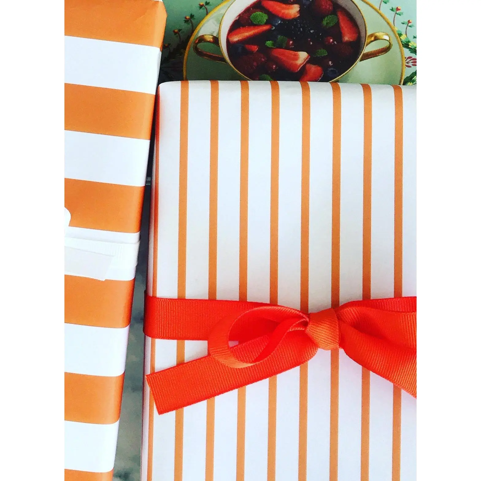 Wrapping Paper: Orange French Stripe {Gift Wrap, Birthday, Holiday, Christmas}
