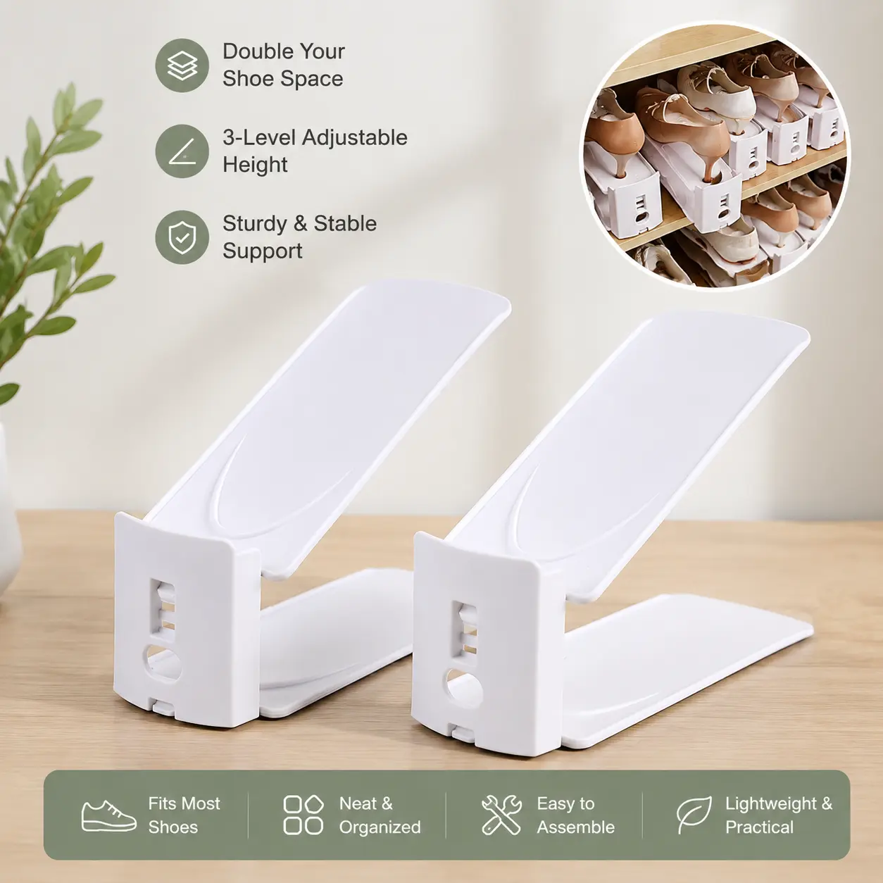 Adjustable Shoe Storage Stand Organiser (1 Count) - 3 Height Levels, Non-Slip, Space-Saving Design for Home Closet Shoe Arrangement Racks