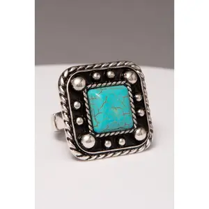 Judith Western Turquoise Embellished Square Concho Ring