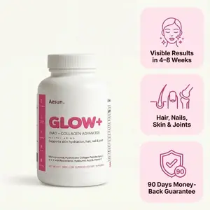 Aesun GLOW+ NAD+ Collagen Advanced Hydrolyzed Collagen with Resveratrol & Hyaluronic Acid for Skin Hair Joint Support Rich in Vitamin C
