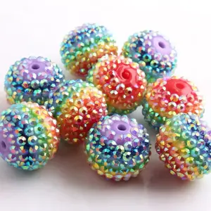 Rainbow 22mm Rhinestone Beads Set of 2