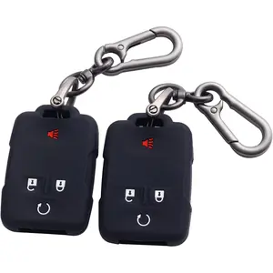 2PCS Silicone Key Fob Case Cover Compatible with 2014-2018 Chevy Silverado/GMC Sierra and 2015-2019 Colorado/Suburban/Tahoe/Canyon/Yukon/Yukon XL, Remote Smart Key Chain Protector(4 Buttons)