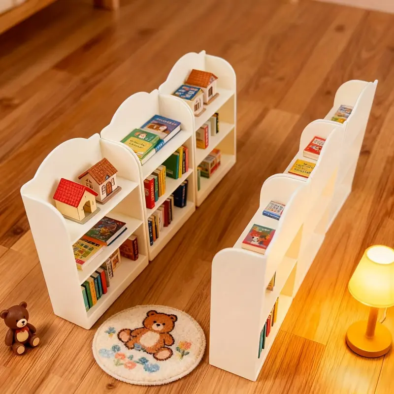4 Piece Mini Bookcase Set Multi Layer Office Desk Display Shelf Home Decor Small Furniture Organizer for Books Storage Bookshelf Decorative Storage Solution